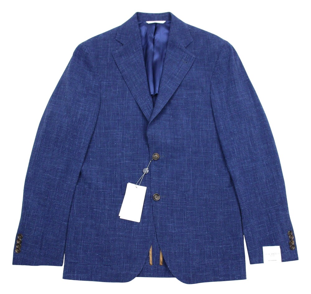 Jack Victor Sport Coat 36 R Mens Myles Blue Check Wool Silk Linen Blazer Jacket